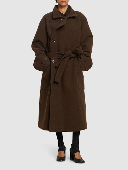 Lemaire: Belted double wool long coat - women_1 | Luisa Via Roma