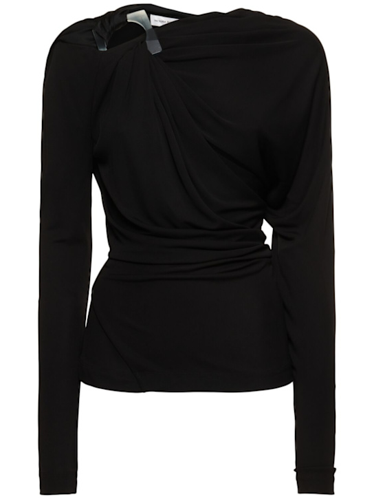 Draped fluid jersey long sleeve top - Thumbnail 1