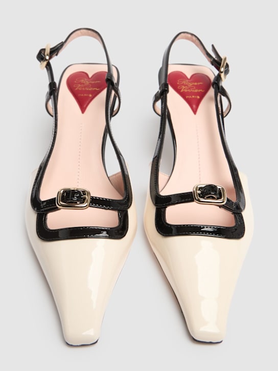 Roger Vivier: 55mm Mini Buckle patent leather pumps - Off White/Black - women_2 | Luisa Via Roma
