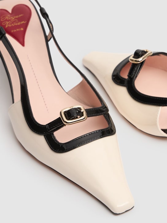 Roger Vivier: 55mm Mini Buckle patent leather pumps - Off White/Black - women_3 | Luisa Via Roma