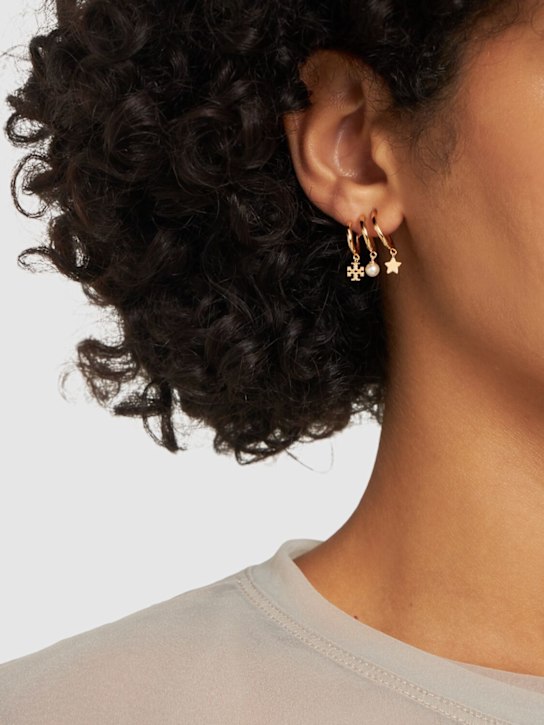Tory Burch: Kira faux pearl multi-hoop earrings - women_1 | Luisa Via Roma