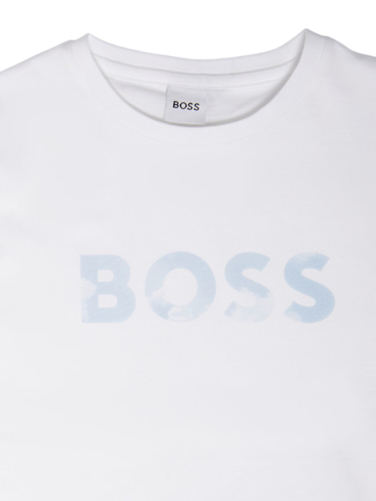 Boss: コットンTシャツ＆ショートパンツ - ホワイト/ブルー - kids-boys_1 | Luisa Via Roma