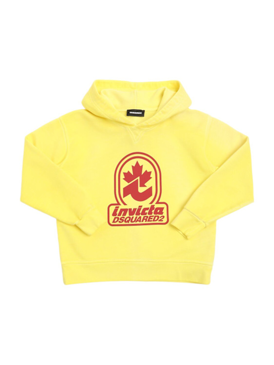 Dsquared2: Printed cotton hooded sweatshirt - Yellow - kids-boys_0 | Luisa Via Roma