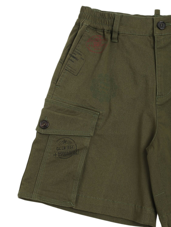 Dsquared2: Stretch cotton gabardine cargo shorts - Dark Green - kids-boys_1 | Luisa Via Roma