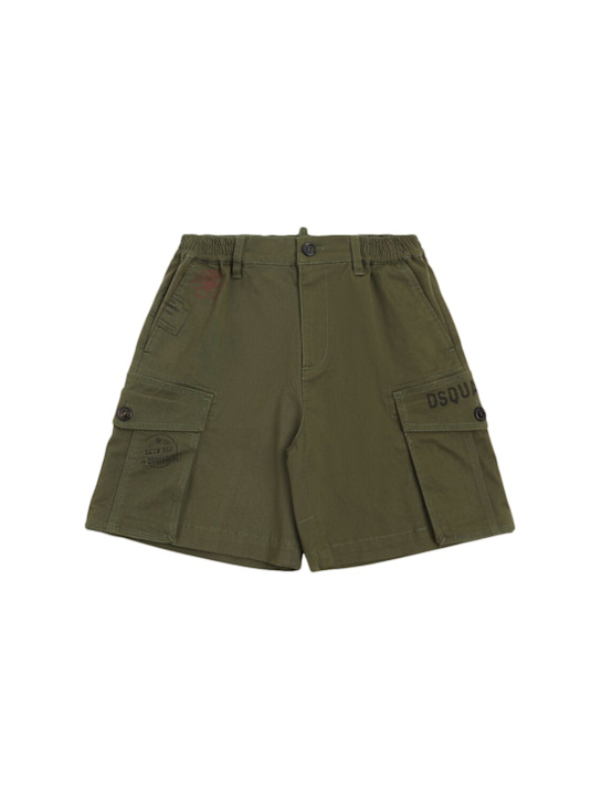 Dsquared2: Stretch cotton gabardine cargo shorts - Dark Green - kids-boys_0 | Luisa Via Roma