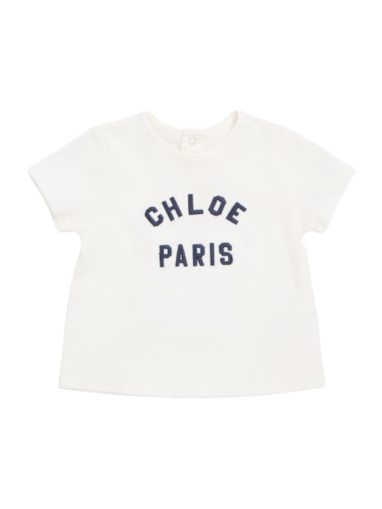Chloé: コットンジャージーTシャツ - ホワイト - kids-girls_0 | Luisa Via Roma