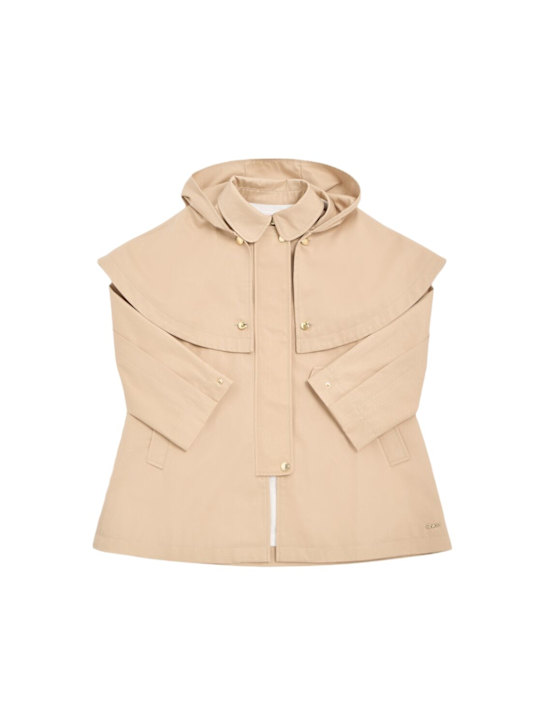 Chloé: Cotton gabardine trench coat w/ hood - Beige - kids-girls_0 | Luisa Via Roma