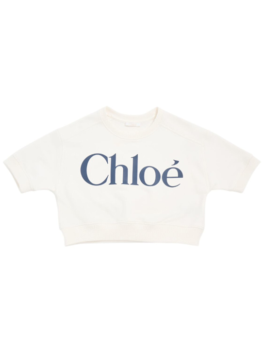 Chloé: コットンクロップドスウェットシャツ - ホワイト - kids-girls_0 | Luisa Via Roma