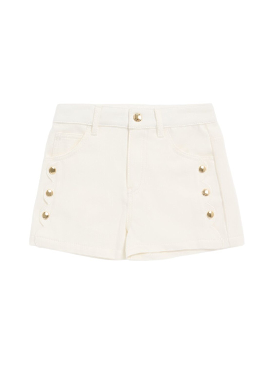 Chloé: Shorts in drill di cotone - Bianco - kids-girls_0 | Luisa Via Roma