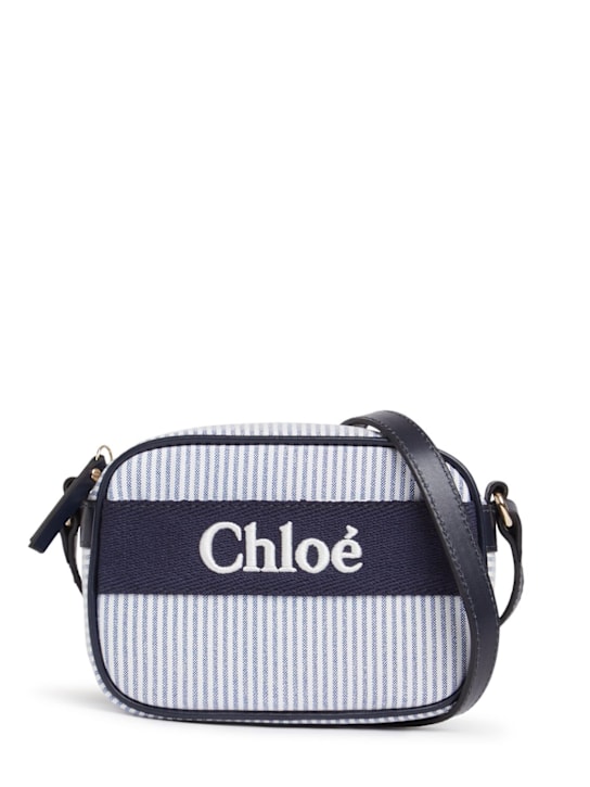 Chloé: Striped cotton blend shoulder bag - Blue - kids-girls_0 | Luisa Via Roma