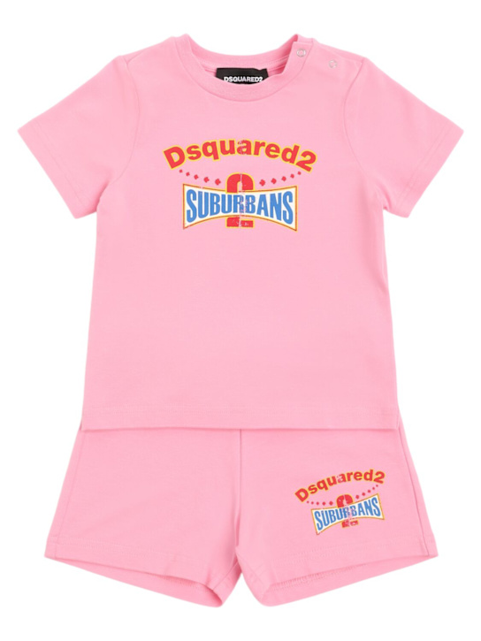 Dsquared2: T-shirt e shorts in cotone stretch con logo - kids-girls_0 | Luisa Via Roma