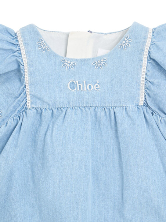 Chloé: Cotton chambray dress & hat - kids-girls_1 | Luisa Via Roma