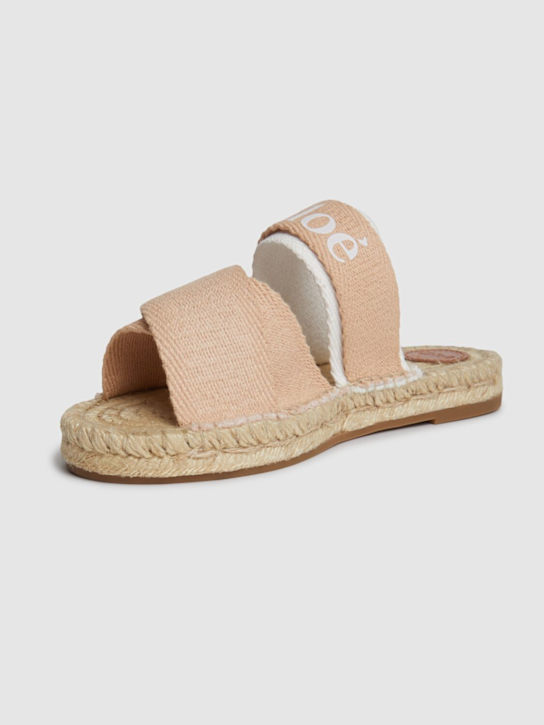 Chloé: Sandali in tela di cotone con logo - kids-girls_1 | Luisa Via Roma