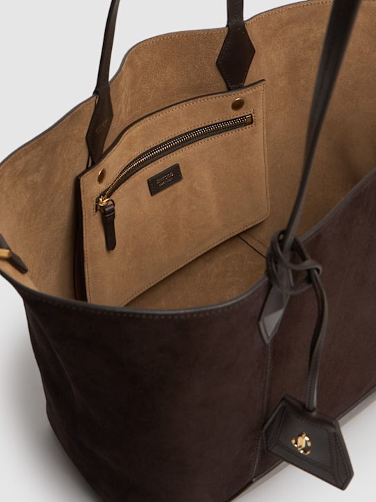 Jimmy Choo: Medium Diamond suede tote bag - Coffee/Gold - women_6 | Luisa Via Roma