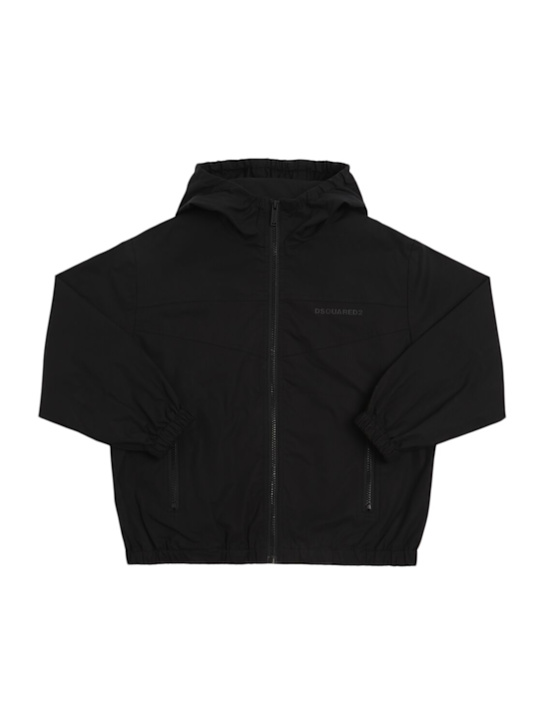 Dsquared2: Logo hooded stretch cotton jacket - kids-boys_0 | Luisa Via Roma