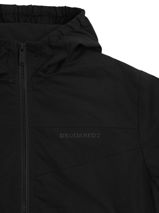 Dsquared2: Logo hooded stretch cotton jacket - kids-boys_1 | Luisa Via Roma