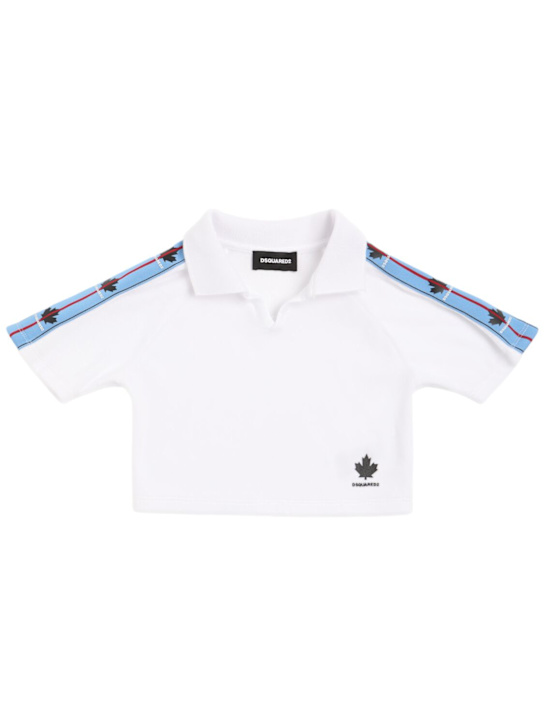 Dsquared2: Polo cropped in misto cotone - Bianco - kids-girls_0 | Luisa Via Roma