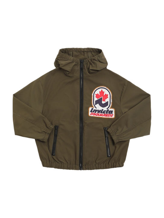 Dsquared2: Giacca in nylon / cappuccio e logo - Khaki - kids-boys_0 | Luisa Via Roma