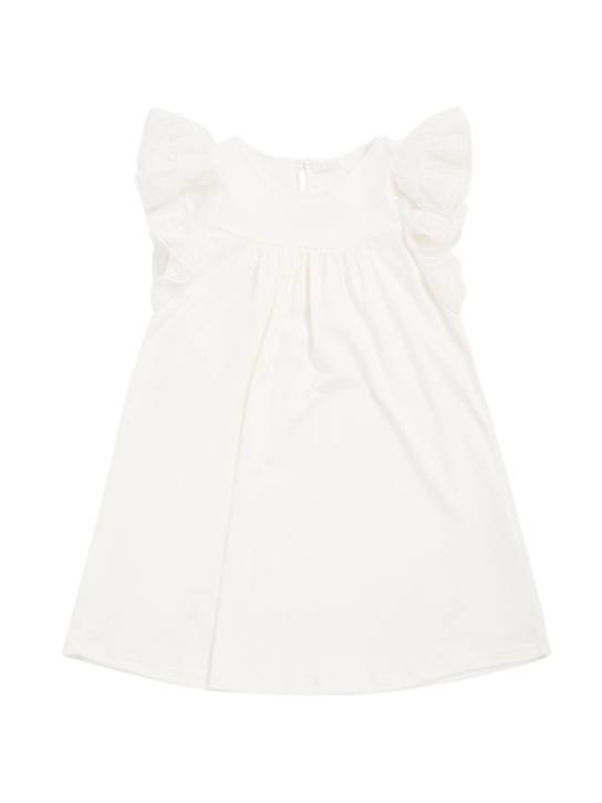 Chloé: Vestito in cotone interlock con ricami - Bianco - kids-girls_0 | Luisa Via Roma
