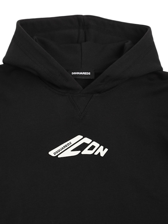 Dsquared2: Printed cotton hooded sweatshirt - Black - kids-boys_1 | Luisa Via Roma