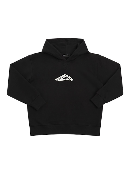 Dsquared2: Printed cotton hooded sweatshirt - Black - kids-boys_0 | Luisa Via Roma