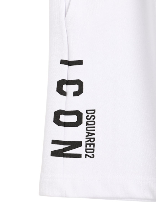 Dsquared2: ICON印花棉质平纹针织短裤 - 白色 - kids-boys_1 | Luisa Via Roma