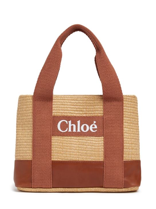 Chloé: Raffia effect shoulder bag w/logo - Beige - kids-girls_0 | Luisa Via Roma