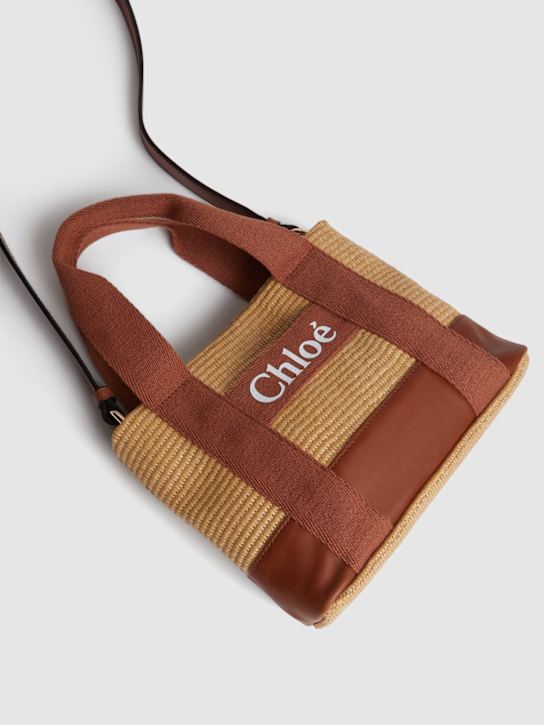 Chloé: Raffia effect shoulder bag w/logo - Beige - kids-girls_1 | Luisa Via Roma