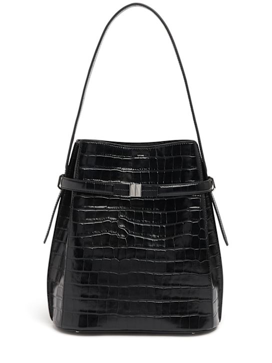 Toteme: Belted croc embossed leather bucket bag - women_0 | Luisa Via Roma