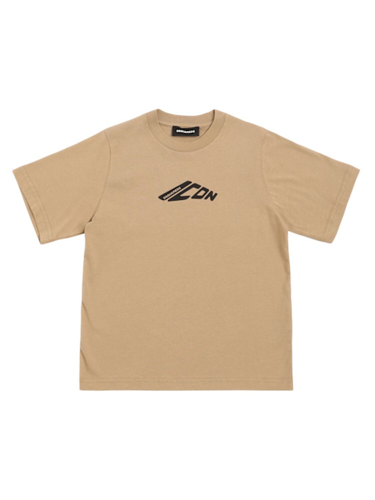 Dsquared2: Printed cotton jersey t-shirt - Beige - kids-boys_0 | Luisa Via Roma