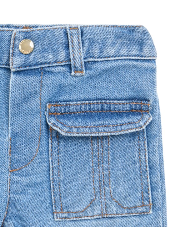 Chloé: Cotton blend denim pants - kids-girls_1 | Luisa Via Roma