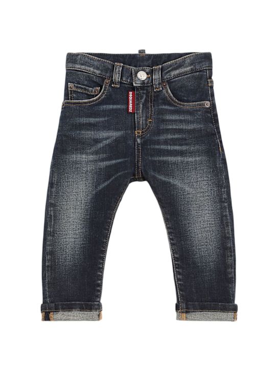 Dsquared2: 5 pocket stretch cotton jeans - Blue - kids-boys_0 | Luisa Via Roma