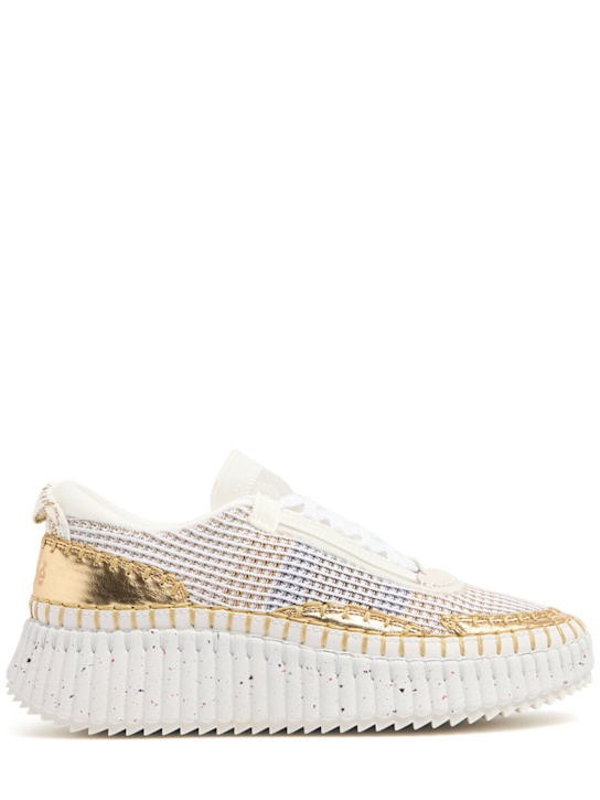 Chloé: Nama lace-up sneakers - Gold Color - women_0 | Luisa Via Roma