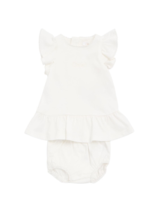 Chloé: Vestito e culotte in cotone - Bianco - kids-girls_0 | Luisa Via Roma