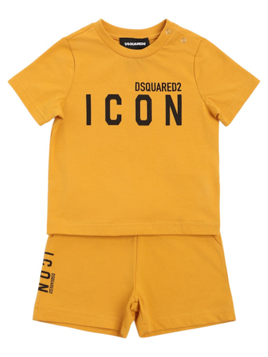 Dsquared2: Cotton blend t-shirt & sweat shorts - Yellow - kids-boys_0 | Luisa Via Roma