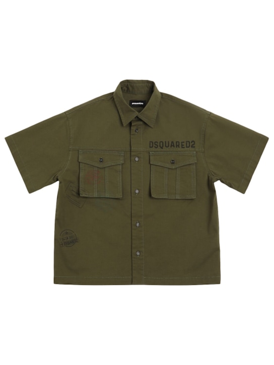 Dsquared2: Stretch cotton gabardine shirt - Dark Green - kids-boys_0 | Luisa Via Roma