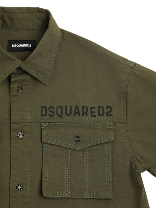 Dsquared2: Stretch cotton gabardine shirt - Dark Green - kids-boys_1 | Luisa Via Roma