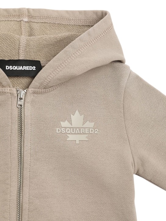 Dsquared2: Printed cotton zip-up hoodie - Beige - kids-boys_1 | Luisa Via Roma