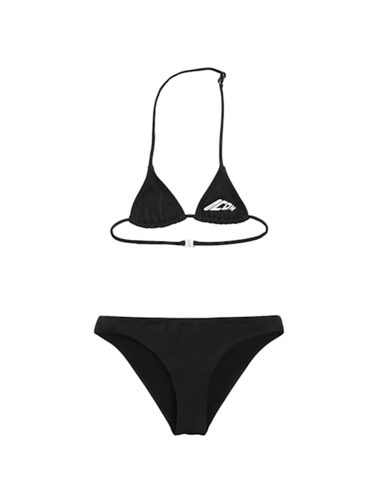 Dsquared2: Set bikini a triangolo con logo stampato - Nero - kids-girls_0 | Luisa Via Roma
