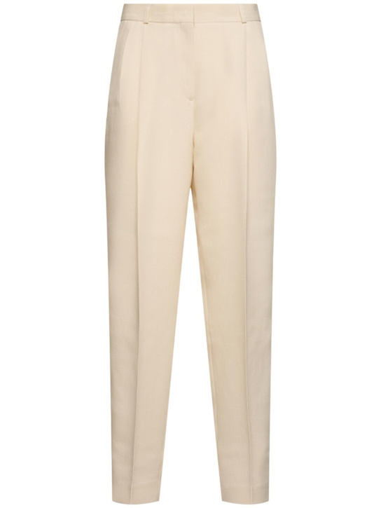 Toteme: Pleated viscose & poly straight pants - Ivory - women_0 | Luisa Via Roma