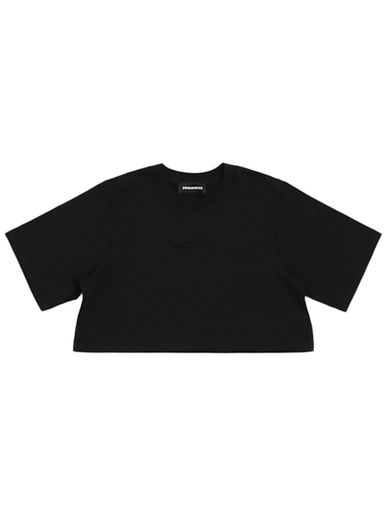 Dsquared2: Icon cotton jersey crop t-shirt - Black - kids-girls_0 | Luisa Via Roma