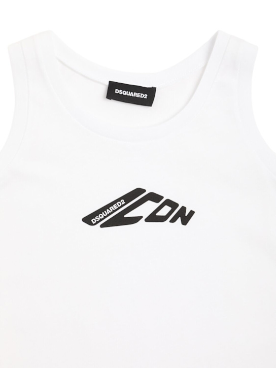 Dsquared2: Copricostume in jersey di cotone stampato - Bianco - kids-girls_1 | Luisa Via Roma
