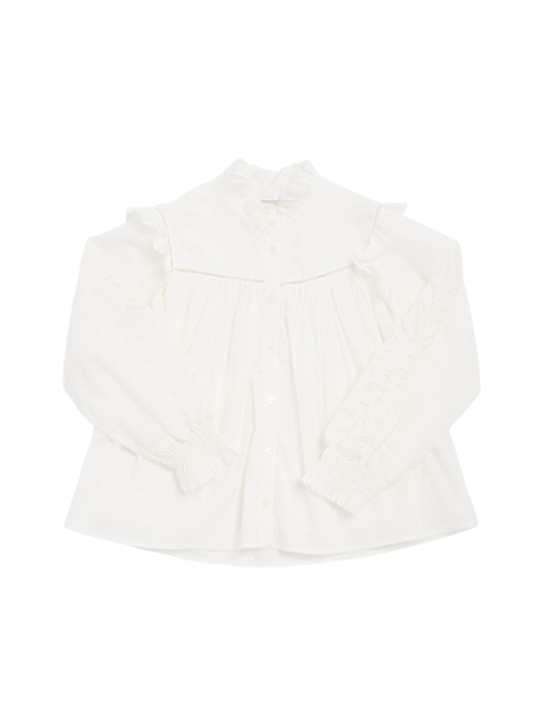 Chloé: Embroidered cotton veil shirt - White - kids-girls_0 | Luisa Via Roma