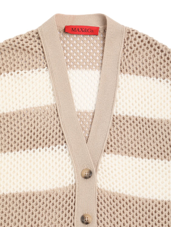 MAX&Co.: Cardigan in cotone crochet a righe - Beige/Bianco - kids-girls_1 | Luisa Via Roma