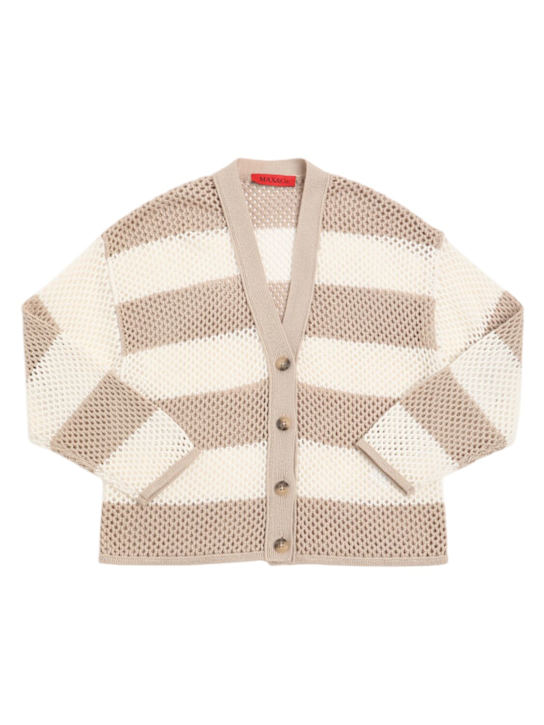 MAX&Co.: Cardigan in cotone crochet a righe - Beige/Bianco - kids-girls_0 | Luisa Via Roma