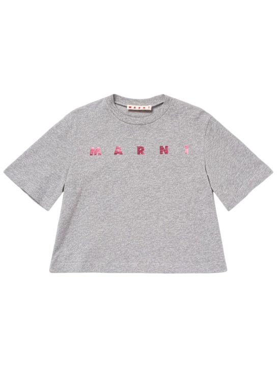 Marni Junior: T-shirt cropped in jersey di cotone - Grigio - kids-girls_0 | Luisa Via Roma