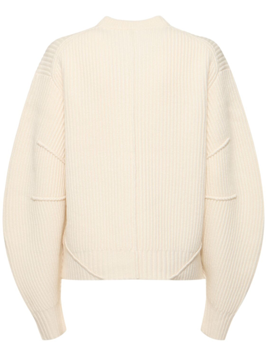 Helmut Lang: 拉链开合罗纹针织羊毛混纺毛衣 - 象牙色 - women_3 | Luisa Via Roma