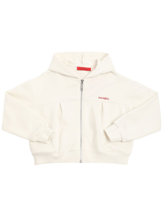 MAX&Co.: Felpa cropped in cotone con zip e cappuccio - Bianco - kids-girls_0 | Luisa Via Roma