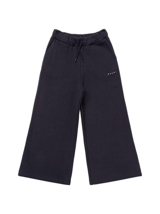 Marni Junior: Pantaloni in jersey di cotone con logo - Blu Scuro - kids-girls_0 | Luisa Via Roma