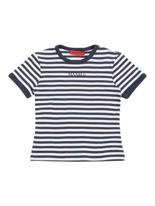 MAX&Co.: 자수 코튼 저지 티셔츠 - 블루 - kids-girls_0 | Luisa Via Roma